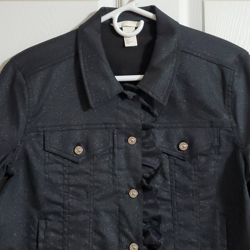 NWOT H & M Women's Black Silver Metallic Jacket With Glitter Size 12